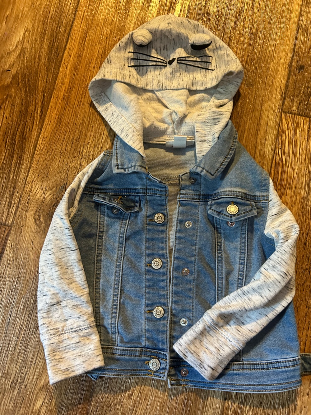 Cat & Jack Light Blue Denim Jacket with Gray Hooded Sleeves